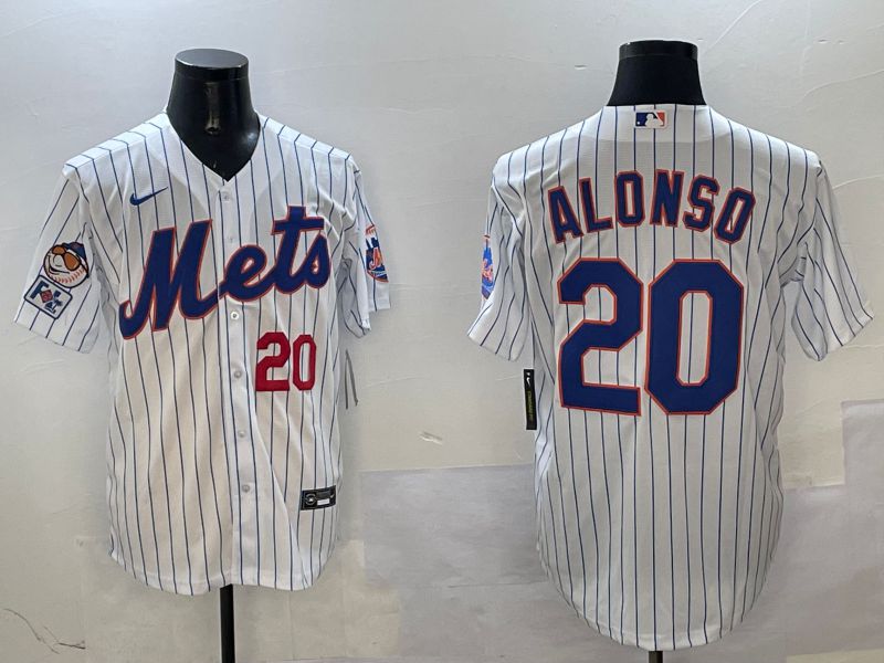 Men New York Mets #20 Alonso White Stripe Game Fashion 2025 Nike MLB Jersey style 4->new york mets->MLB Jersey